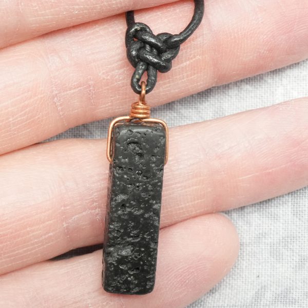 Copper, lava stone and leather necklace.